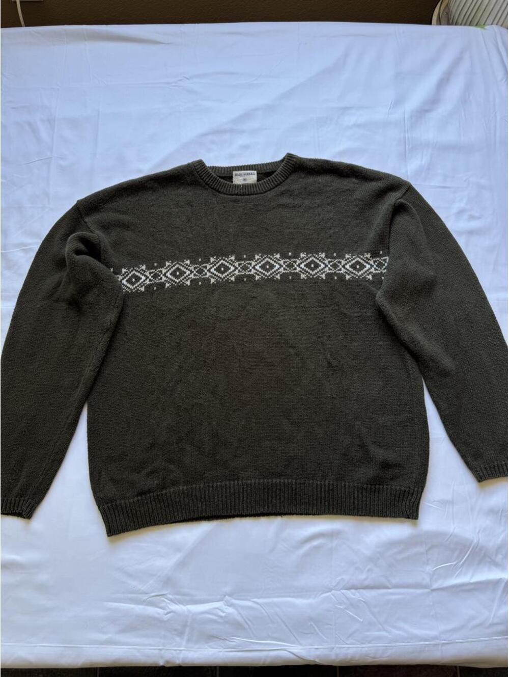 Vintage High Sierra Men's Large Green Ramie & Cotton Knit Sweater